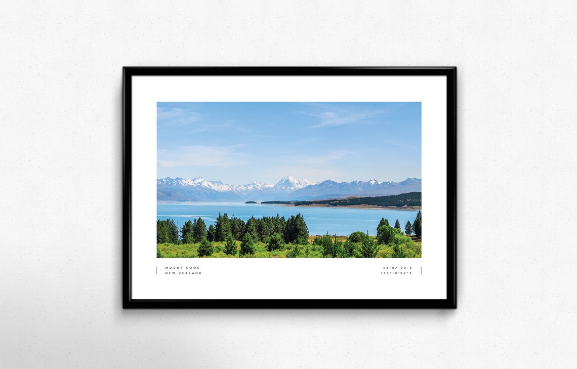 Mount Cook Travel Poster, Lake Pukaki Coordinates