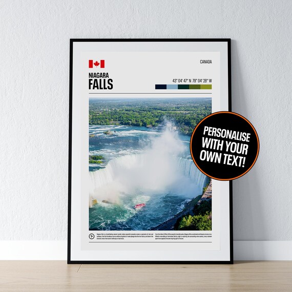 Niagara Falls Canada Horseshoe Falls Aerial Coordinates Travel Poster