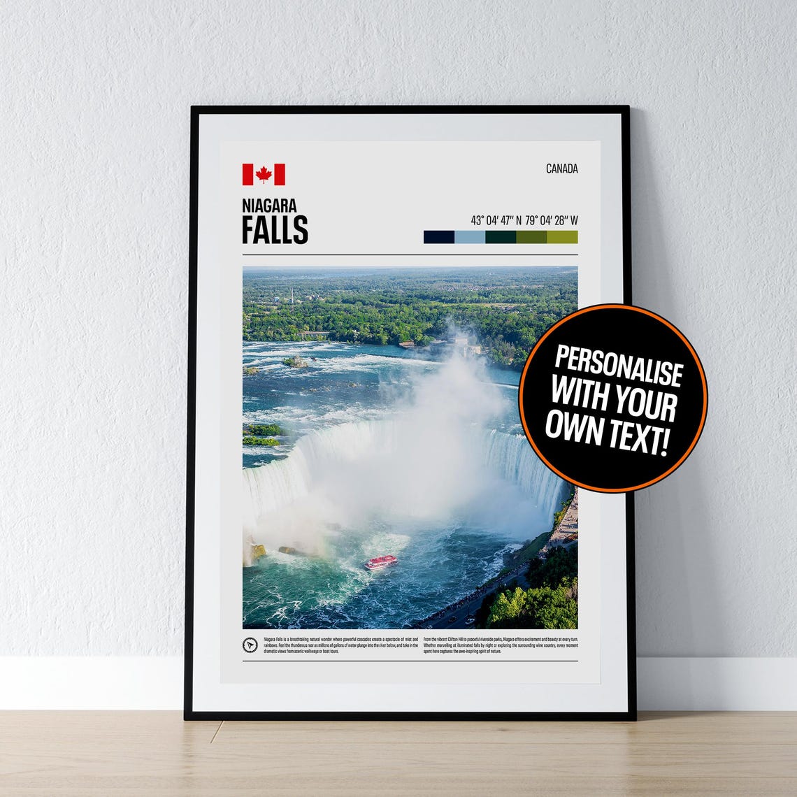 Niagara Falls Canada Horseshoe Falls Aerial Coordinates Travel Poster