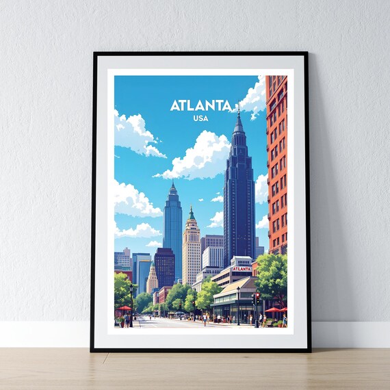 Atlanta USA Downtown Skyline Retro Style City Travel Wall Art