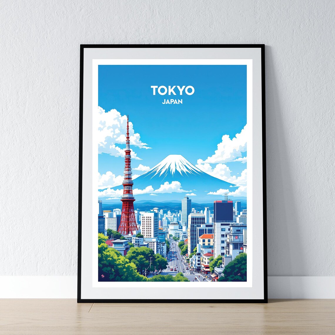 Tokyo Japan Red Tower Mt Fuji City Street View Bright Travel Poster