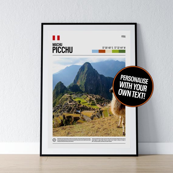 Machu Picchu Poster Wall Art Coordinates Peru Photo Print Andes Travel Gift Home Decor