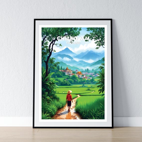 Chiang Mai Poster Thailand Print Thai Wall Art Gift Travel Home Decor Illustration