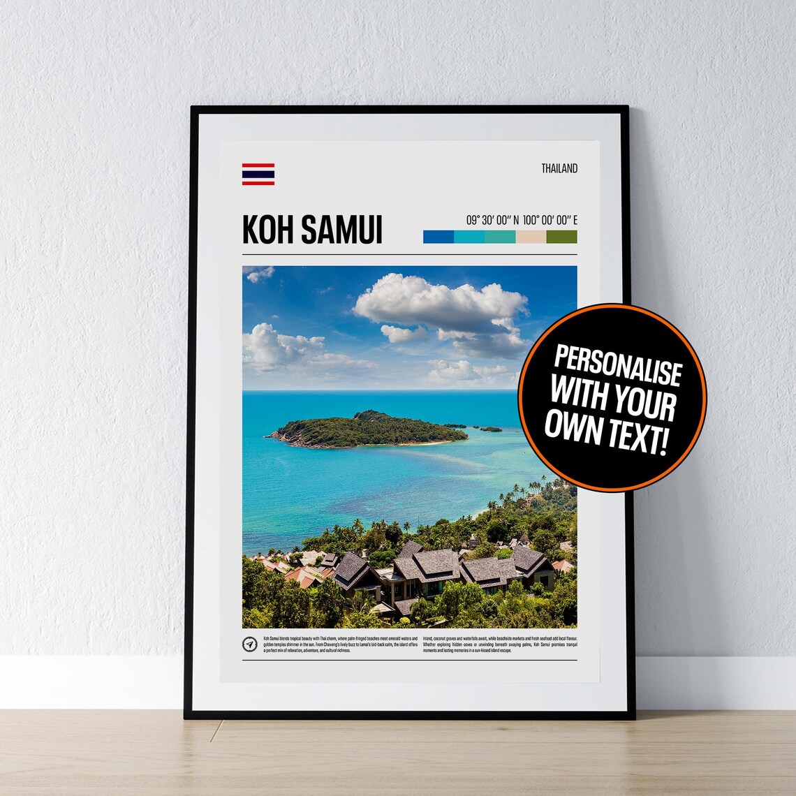 Koh Samui Thailand Island Sea Photo Coordinates Travel Poster