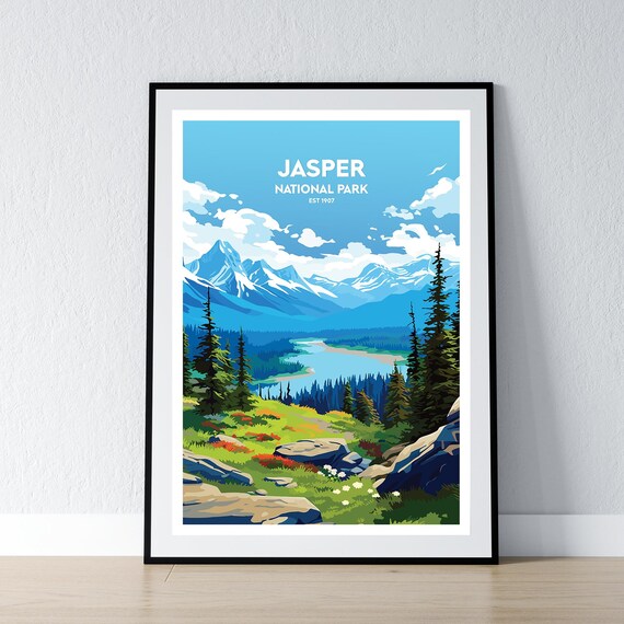 Jasper National Park Est 1907 Mountain Lake Meadow Travel Poster