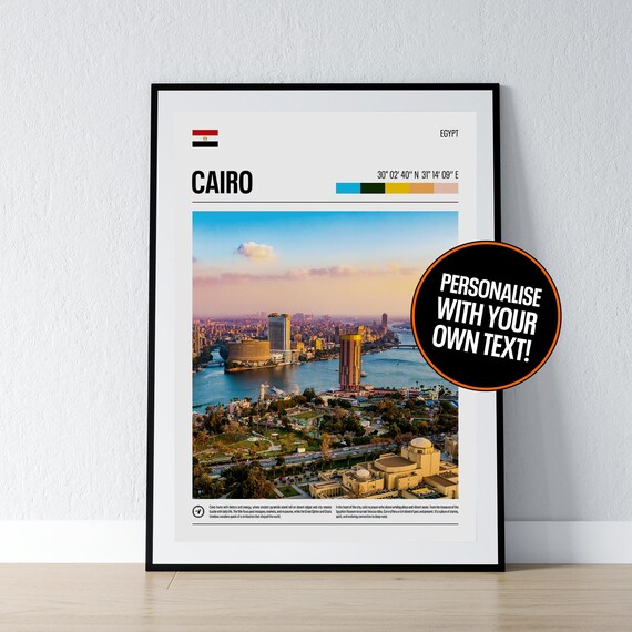 Cairo Egypt City Coordinates Nile River Skyline Ancient Travel Poster
