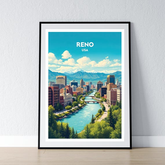 Reno Poster Nevada Print Usa Wall Art Gift Travel Home Decor Illustration