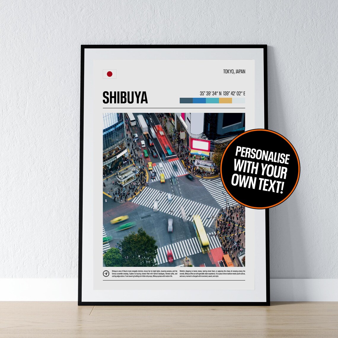 Shibuya Crossing Tokyo Travel Poster, Japan Coordinates