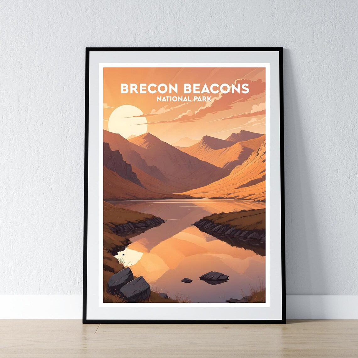 Brecon Beacons National Park Sunset Lake Wales Vintage Travel Poster