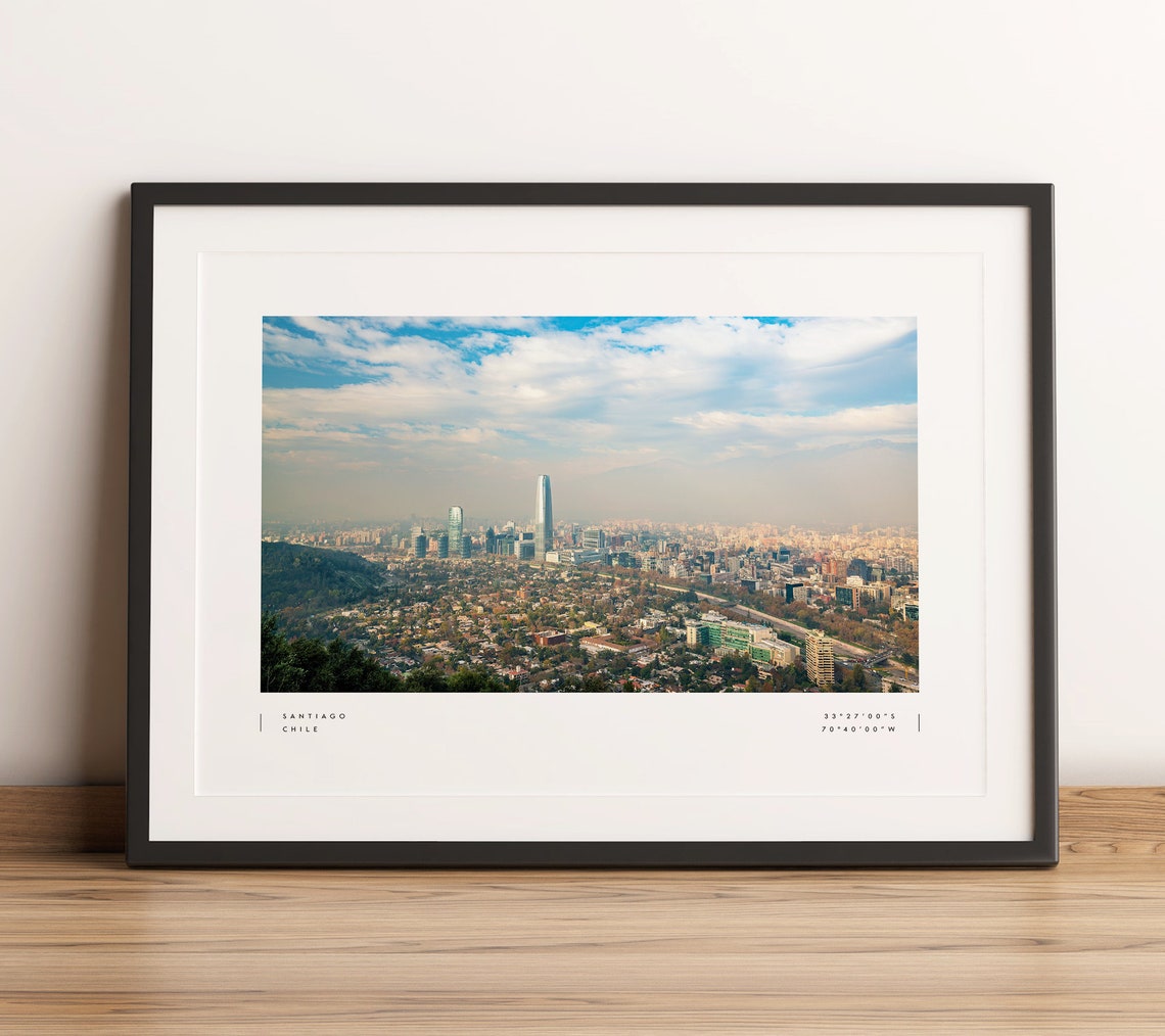 Santiago Chile City Skyline Aerial View Coordinates Art Print