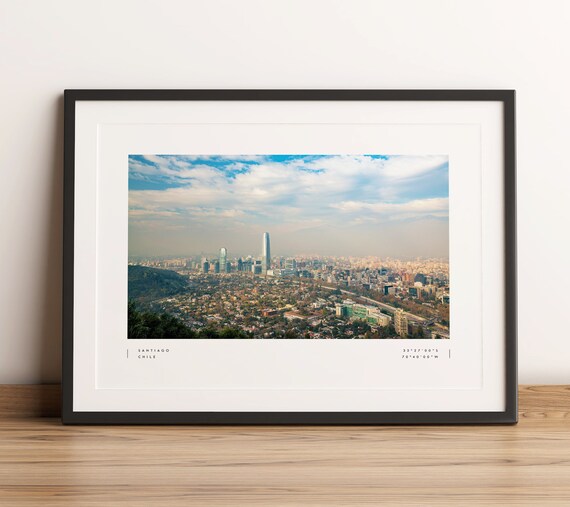 Santiago Chile City Skyline Aerial View Coordinates Art Print