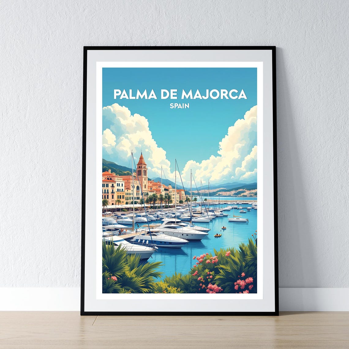 Palma de Majorca Spain Mediterranean Marina Yacht Travel Poster