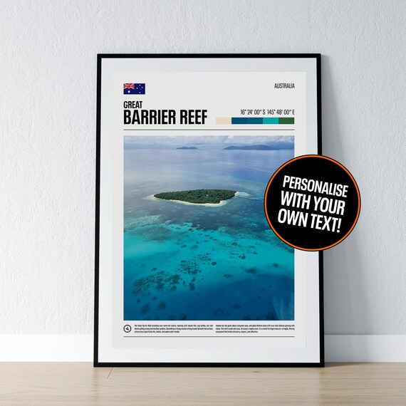 Great Barrier Reef Poster Coral Wall Art Australia Coordinates Photo Print Queensland Travel Gift Home Decor