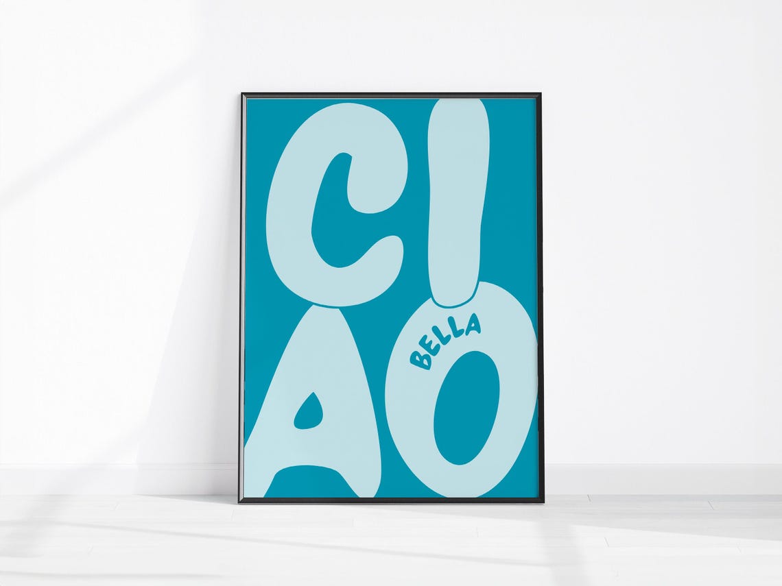 Ciao Bella Bold Teal Typography Italian Retro Bedroom Poster