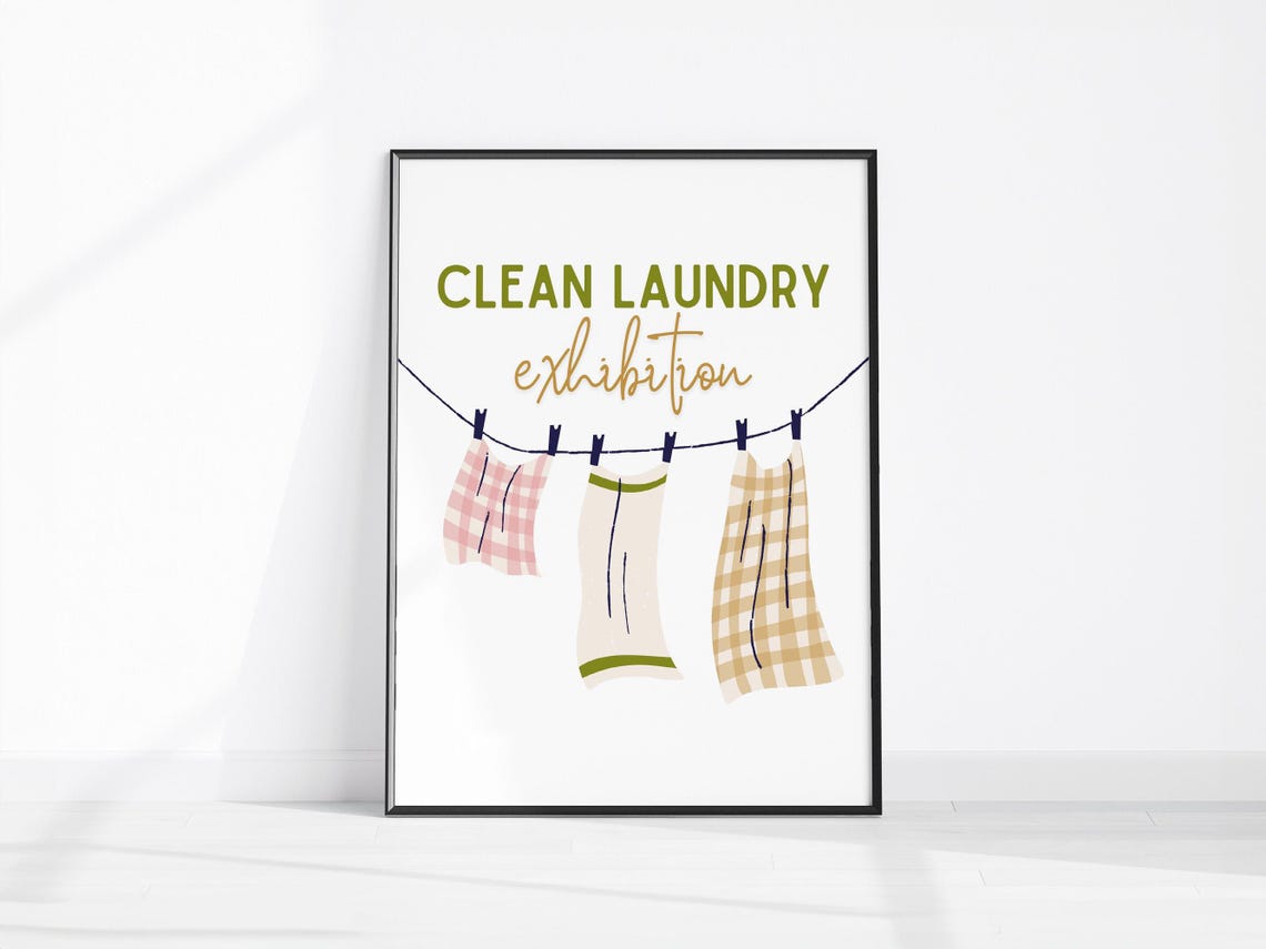 Clean Laundry Exhibition Hanging Clothesline Retro Funny Wall Art