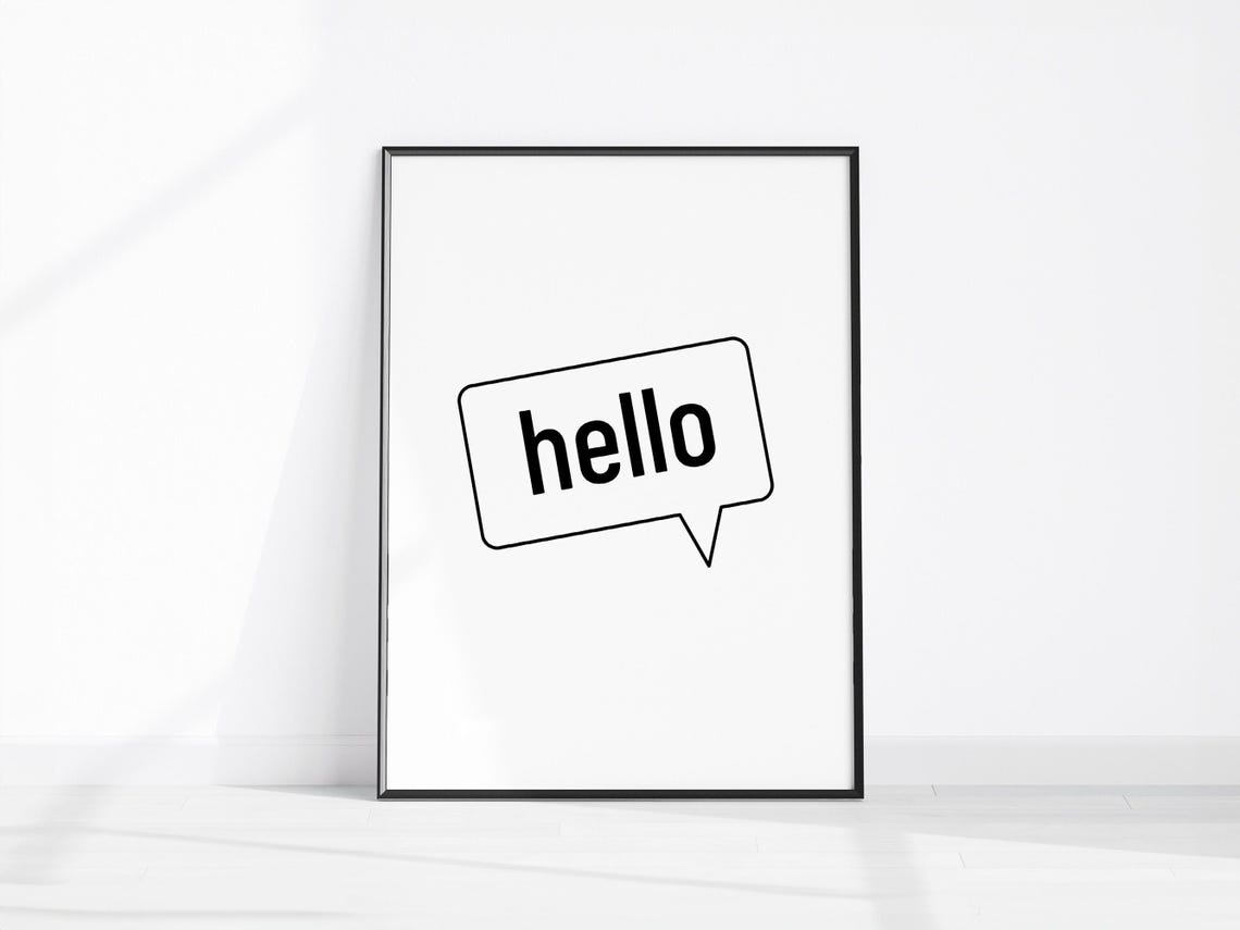 Hello Speech Bubble Minimalist Black Line Typography Wall Poster