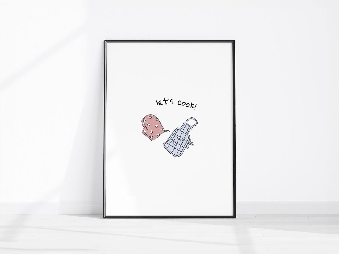 Lets Cook Cute Apron And Oven Mitt Boho Kitchen Doodle Wall Art