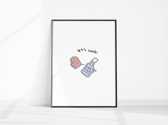 Lets Cook Kitchen Wall Art Print Cute Apron And Oven Mitts Minimalist Decor Cooking Home Kids Poster