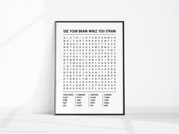 Funny Bathroom Word Search Puzzle Use Your Brain While You Strain Print
