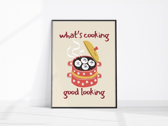 Trendy Kitchen Whats Cooking Good Looking Retro Red Pot Dim Sum Wall Art Cute Modern Dining Room Or Apartment Decor