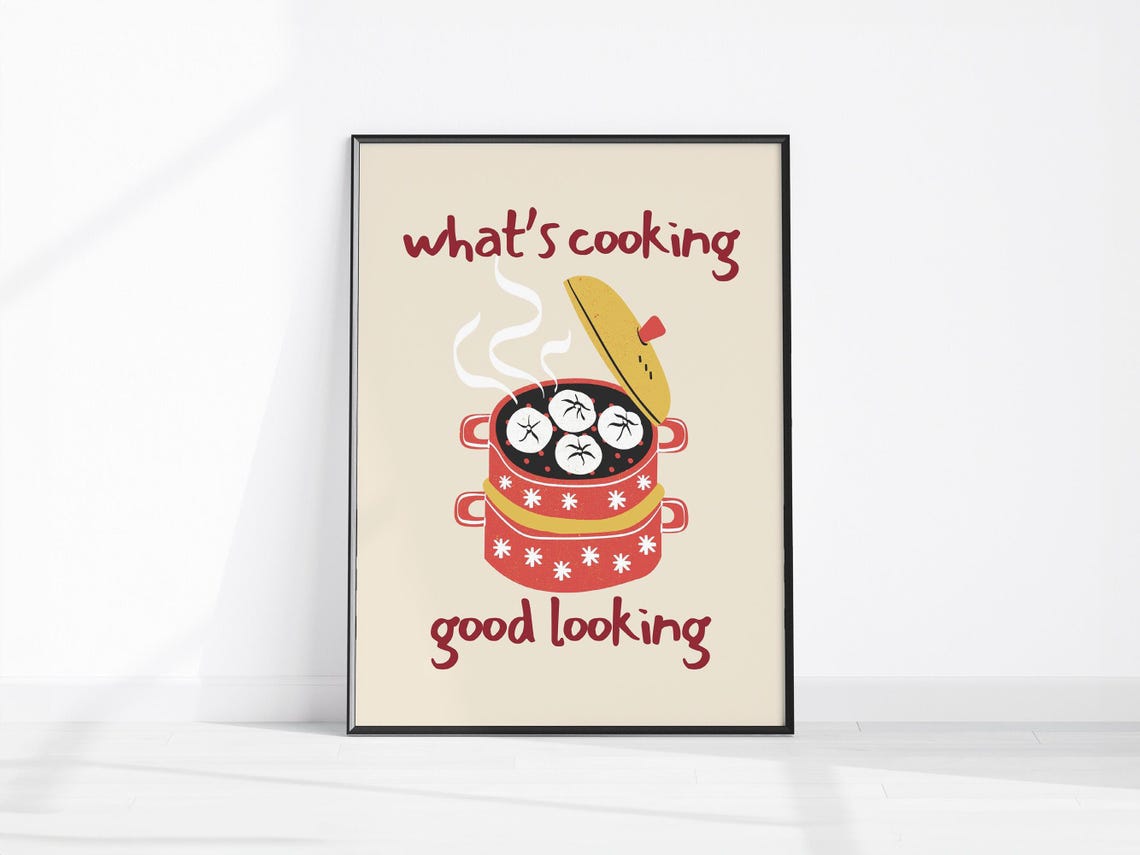 Whats Cooking Good Looking Retro Red Dumpling Pot Kitchen Poster