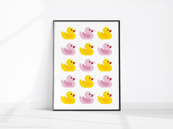 Cute Bathroom Ducks Home Decor Prints Wall Art Funny Print Pink Yellow Poster
