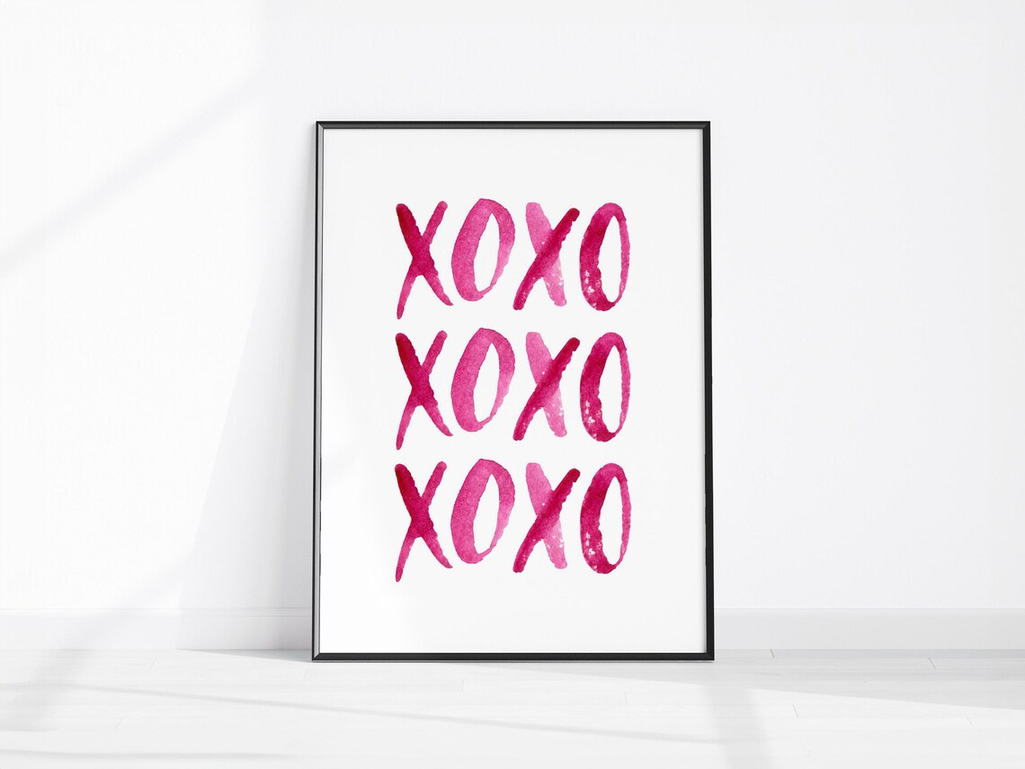 XOXO Pink Watercolor Love Letters Preppy Girly Room Art Poster