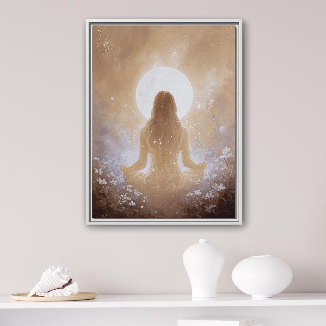 Zen Meditation Framed Canvas Yoga Studio Wall Art Mindfulness Warm Beige Colors Print Motivational Artwork Decor
