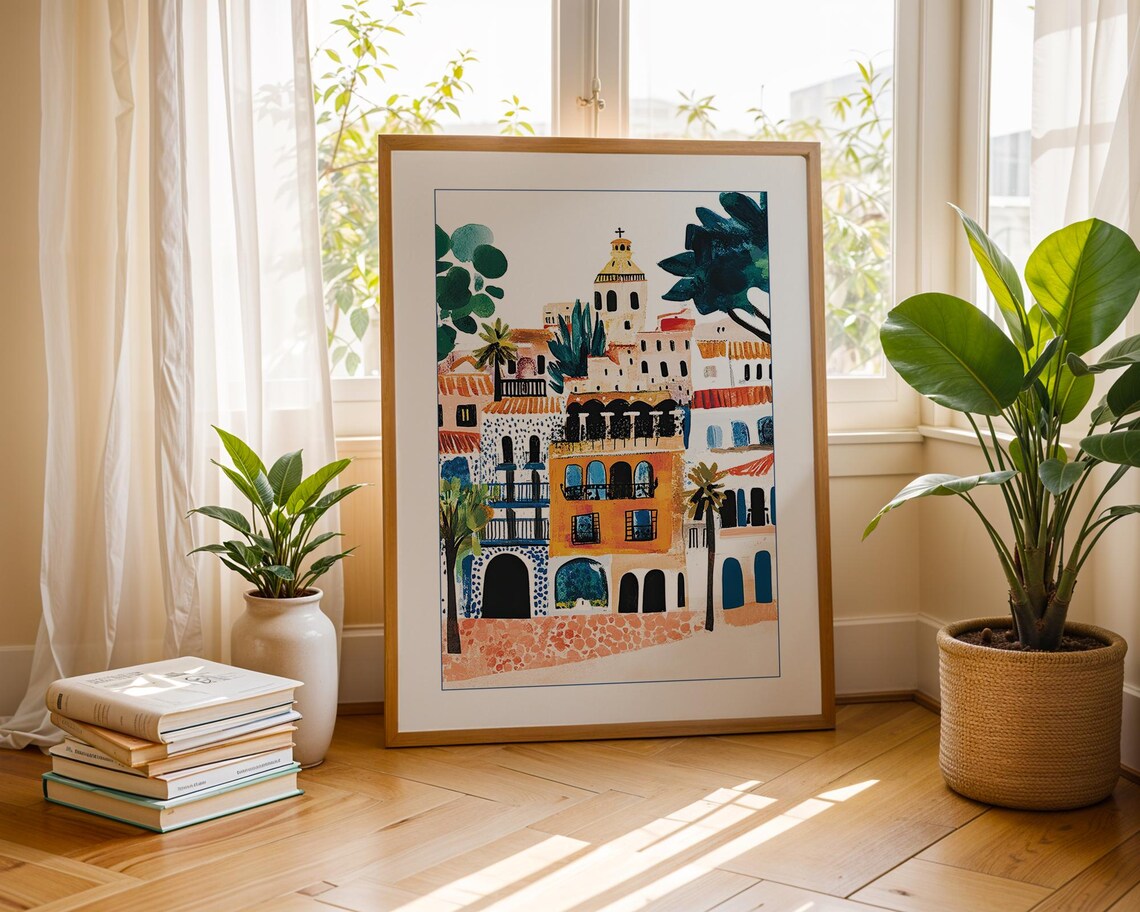 Spanish Village Boho Cityscape Travel Poster - Image 6