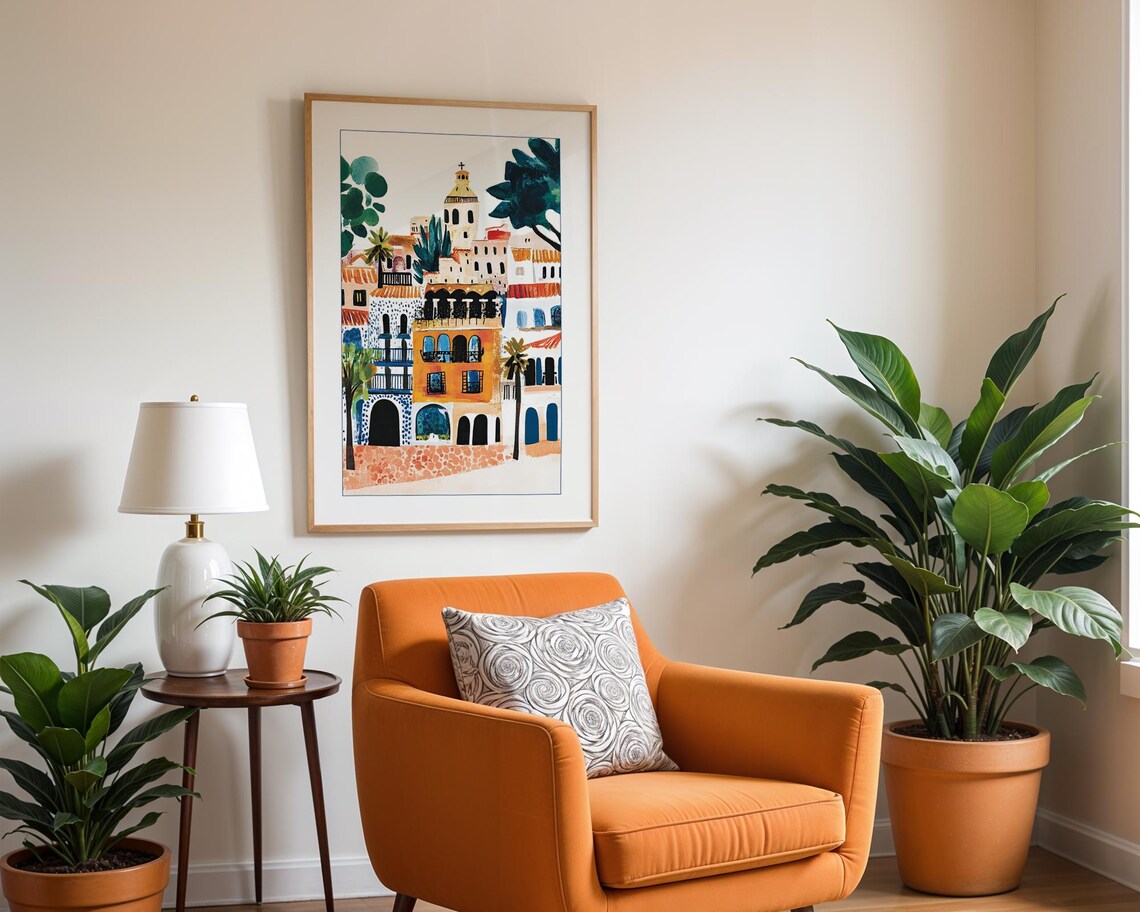 Spanish Village Boho Cityscape Travel Poster