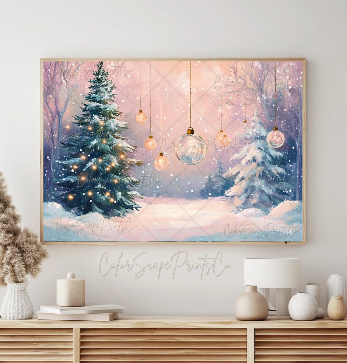 Pink Christmas Trees Snowy Pastel Winter Dream Landscape Poster - Image 4
