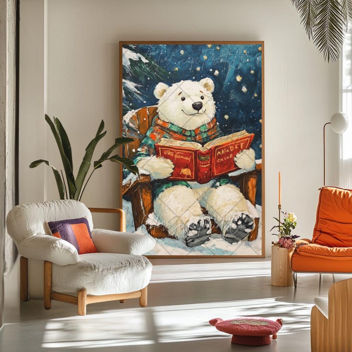 Polar Bear Reading Book in Snow Cozy Winter Booklover Poster - Image 4
