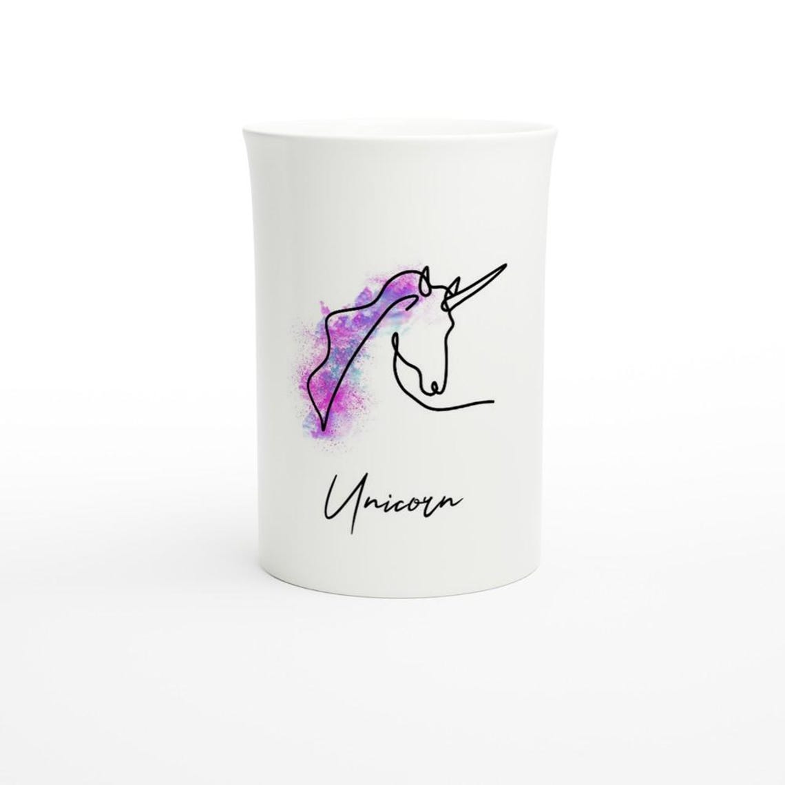 Magical Unicorn Line Art Print on Slim White Porcelain Coffee Mug - Image 3