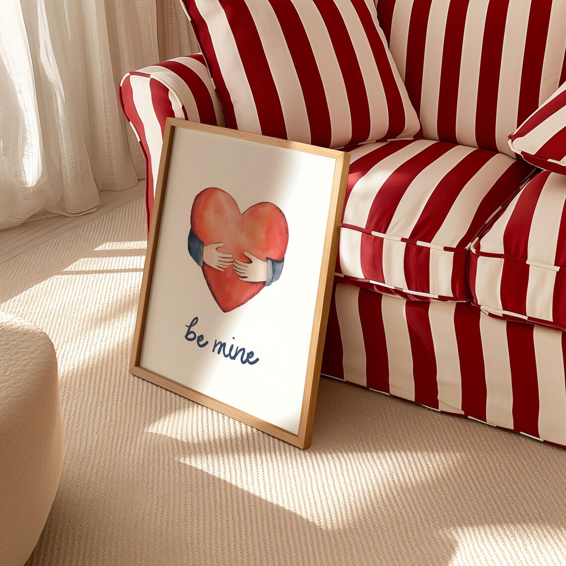 Be Mine Watercolor Red Heart Hugged By Hands Valentine Art Poster - Image 3