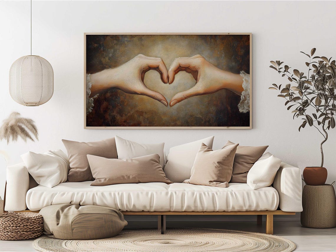 Two Hands Heart Gesture Vintage Oil Painting Love Symbol Poster - Image 5