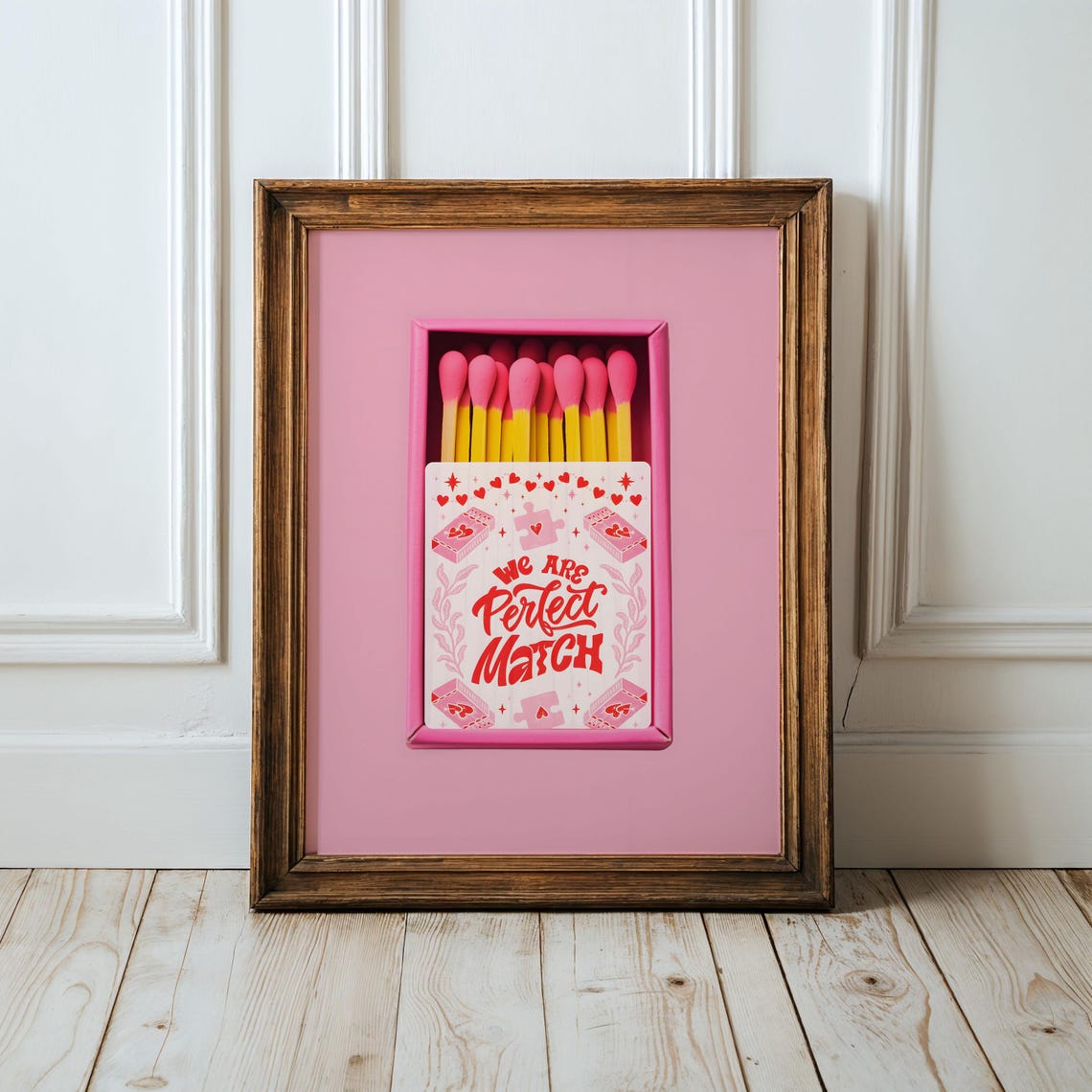 We Are Perfect Match Pink Matchbox Hearts Valentine Art Poster - Image 6