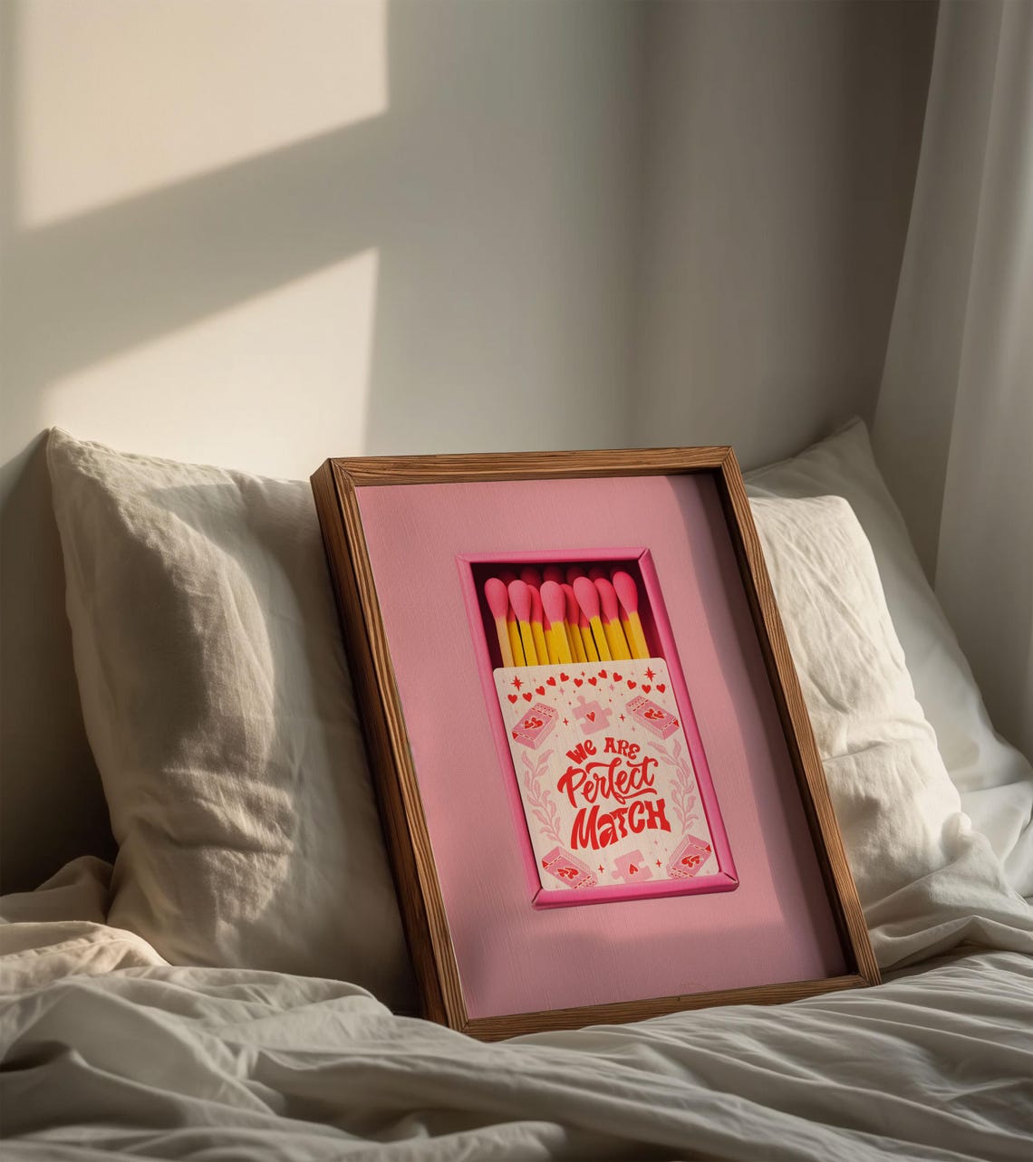 We Are Perfect Match Pink Matchbox Hearts Valentine Art Poster - Image 3