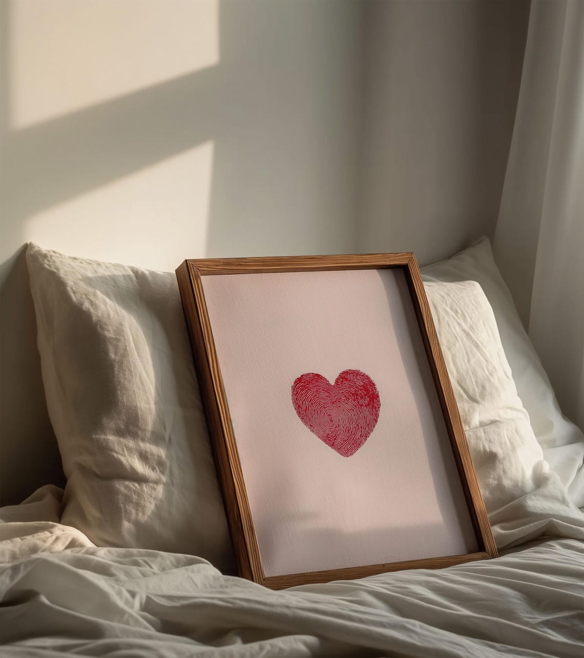 Red Fingerprint Heart Minimalist Pink Background Love Art Poster - Image 3
