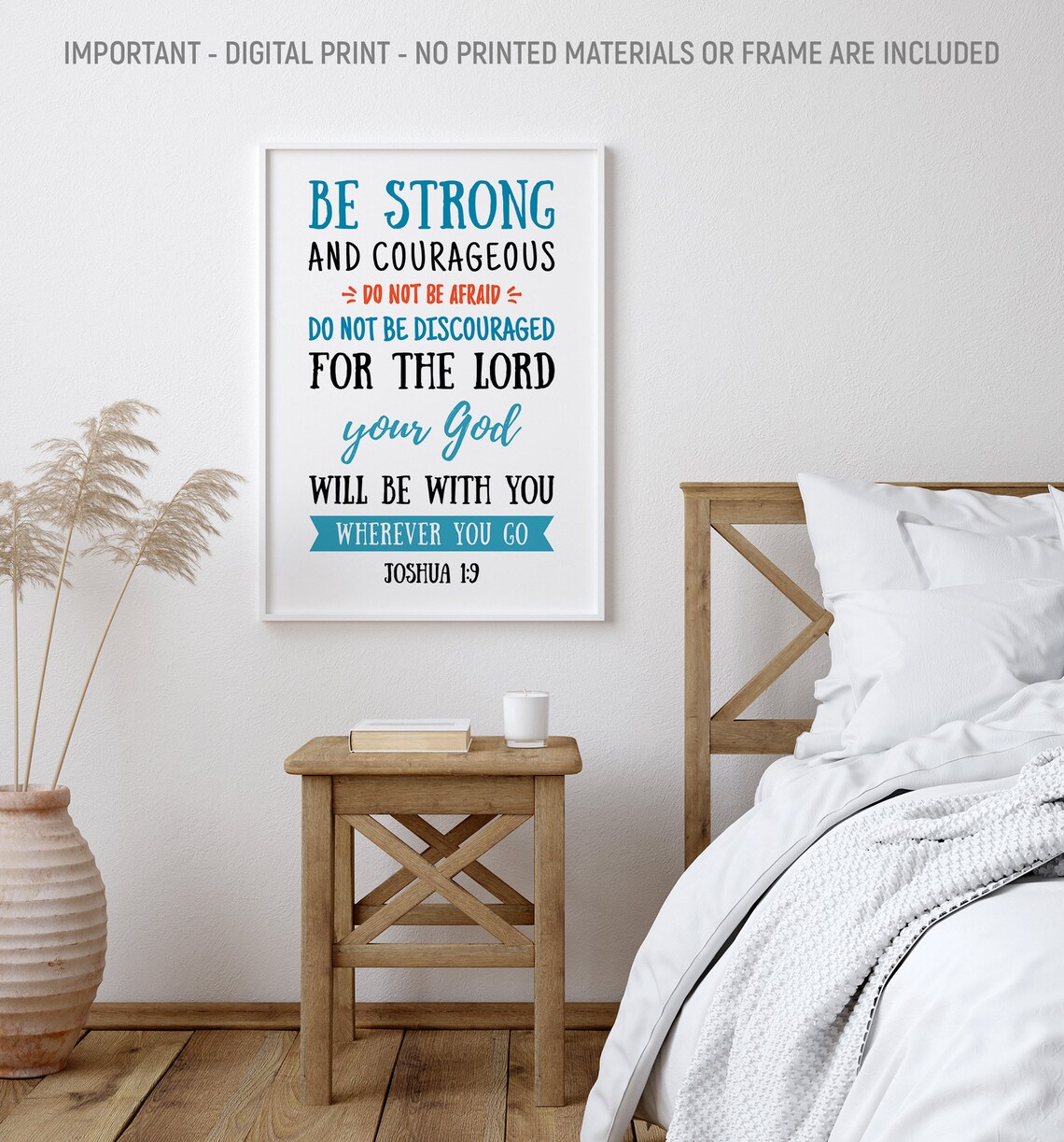 Be Strong And Courageous Joshua 1:9 Teal Ribbon Scripture Poster - Image 2
