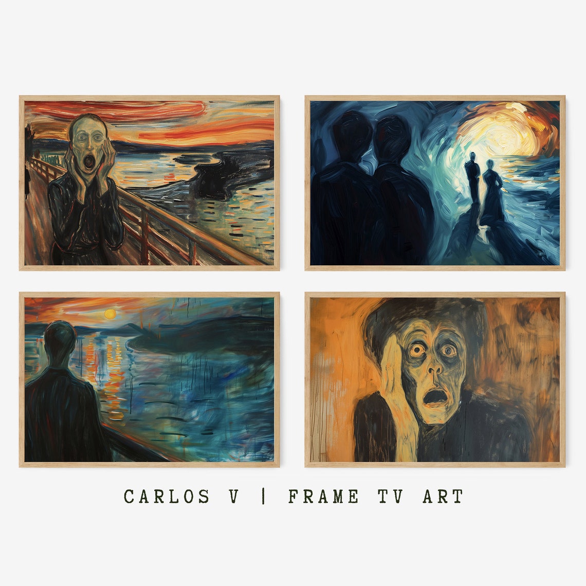 Expressionist Anguished Figure Four Panel Frame TV Art Poster