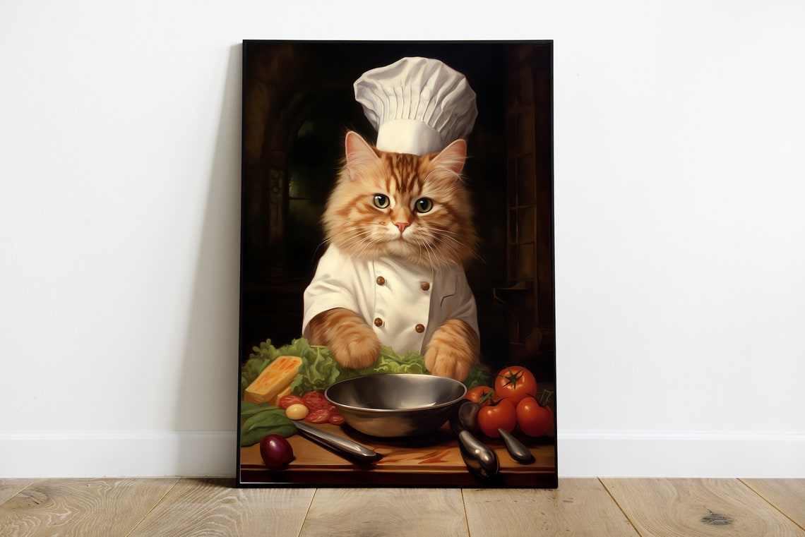 Orange Tabby Chef Cat Preparing Fresh Vegetables in the Kitchen Poster - Image 2