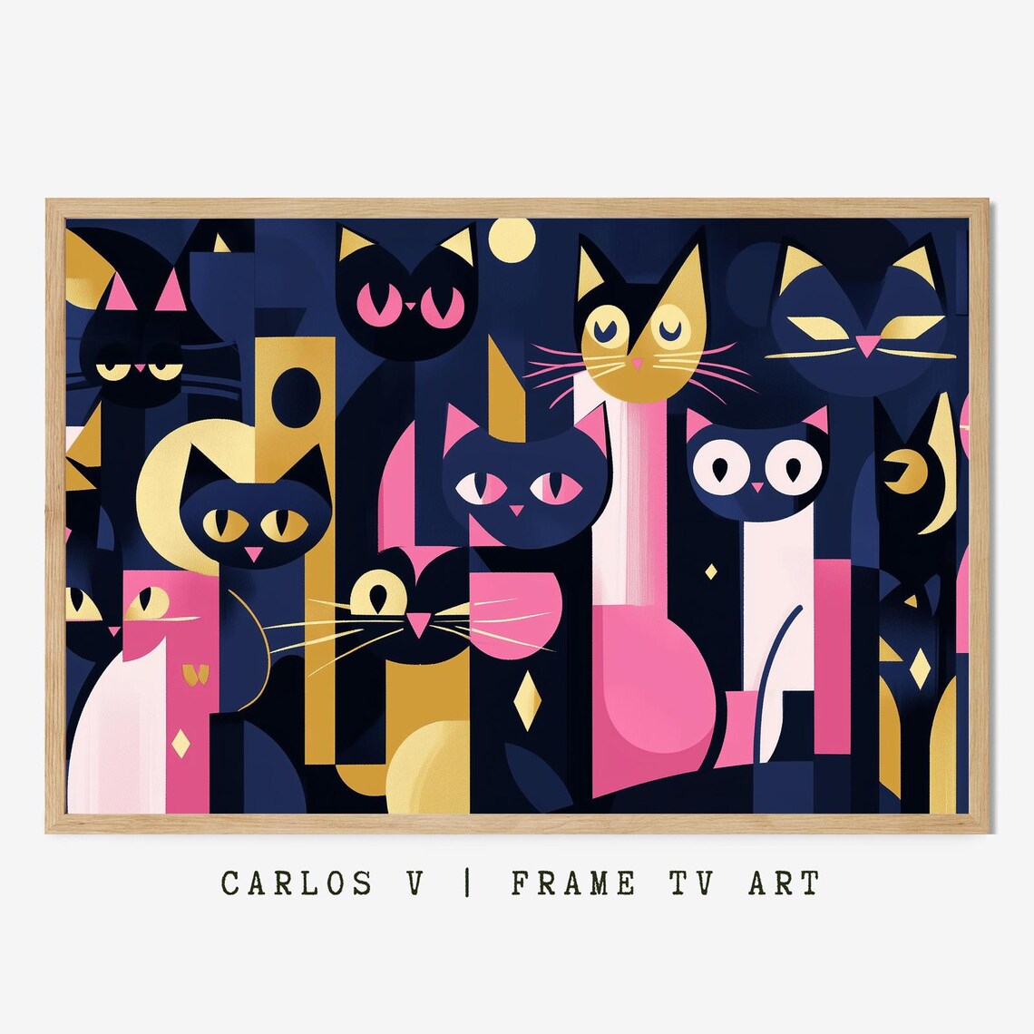 Holiday Cats Under Stars, Winter Cat Illustration
