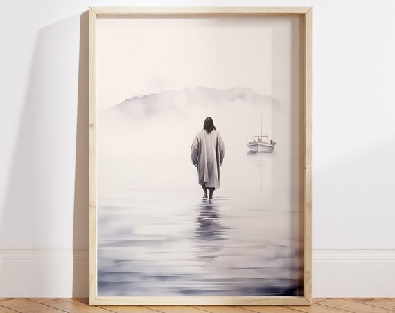 Jesus Walking On Water Poster Bible Verse Watercolor Wall Art Christian Nursery Decor Jesus Art Bible Lover Gift Idea File