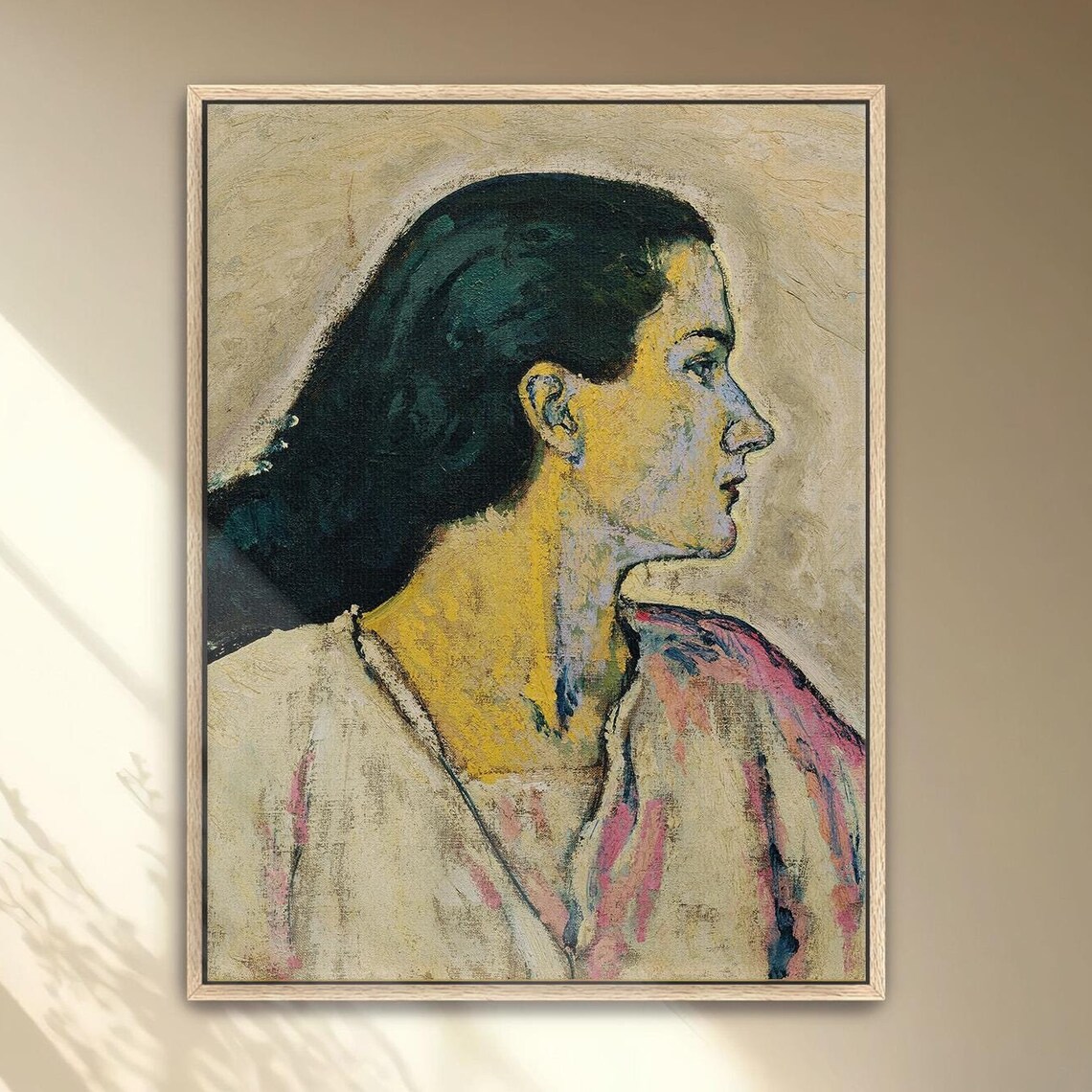 Profile Portrait of a Woman Expressionist Style Oil Painting Poster