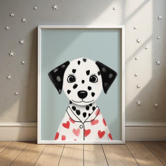Dalmatian Puppy Nursery Poster Cute Spotted Pup Heart Pajamas Portrait