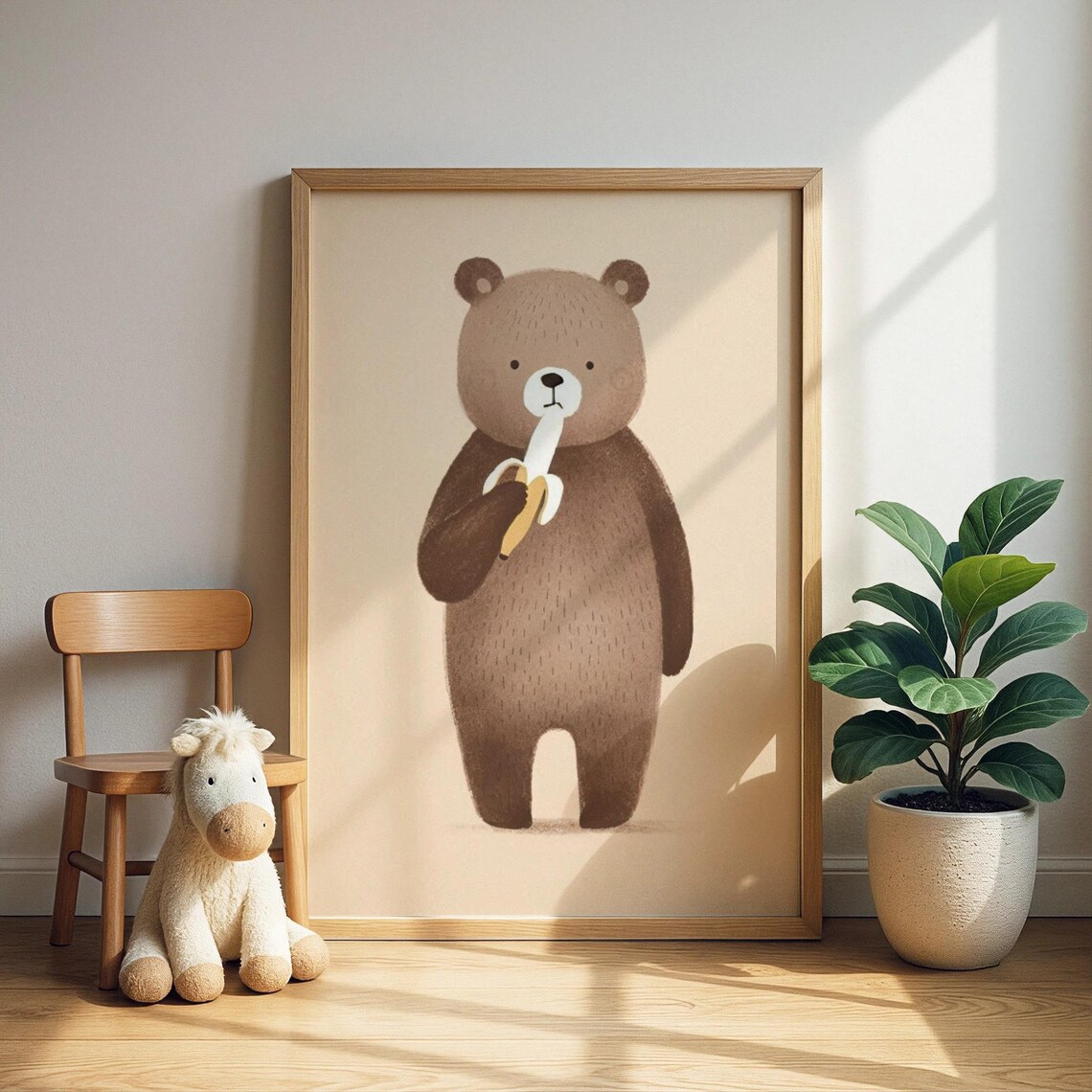 Sweet Bear Eating Banana Nursery Kitchen Kids Room Art Print