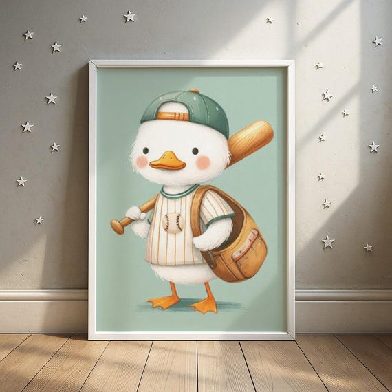 Baseball Duck Print Sports Nursery Art Kids Room Decor Wall