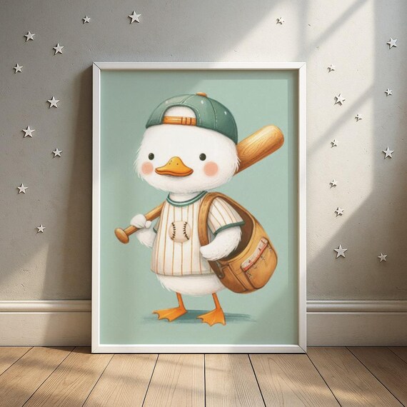 Baseball Duck With Bat Backpack Cute Sports Kid Nursery Wall Art
