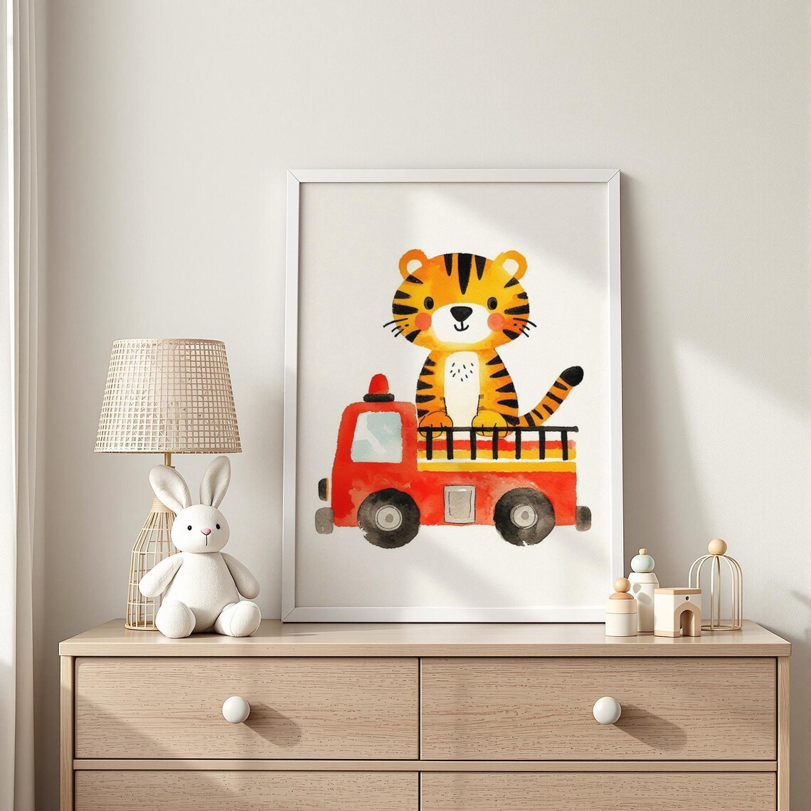 Fire Truck Tiger Wall Art Little Riding A Engine Nursery Poster