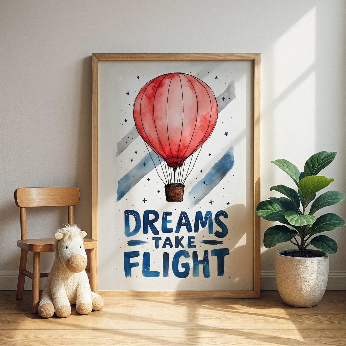 Dreams Take Flight Print Hot Air Balloon Nursery Art Kids Room Decor Wall